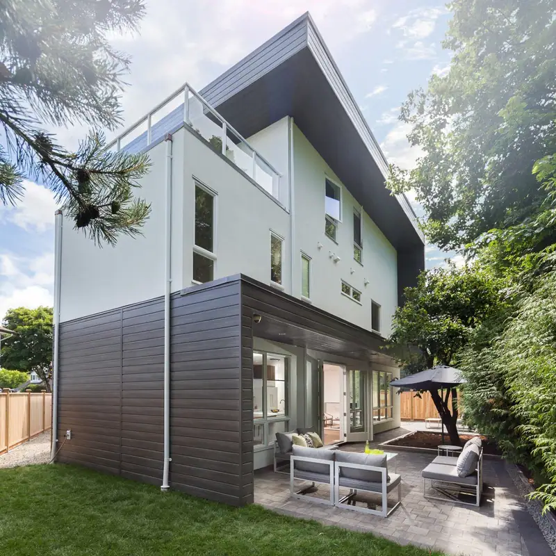 reVISION Modern Vancouver single family home design Ribbon House Richmond back yard