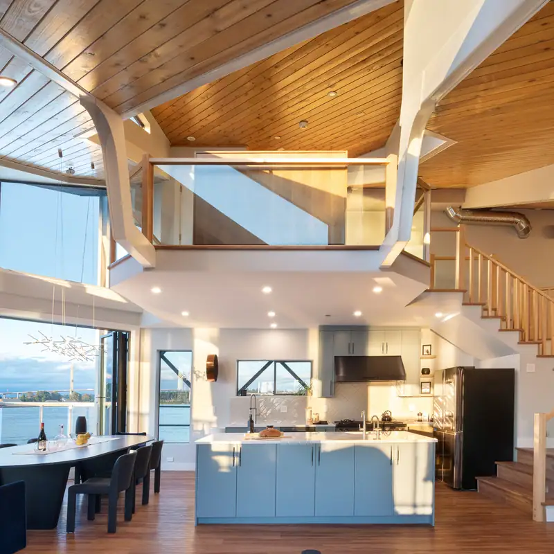 reVISION Delta Custom renovation Kitchen and Dining - blue cabinets and large island